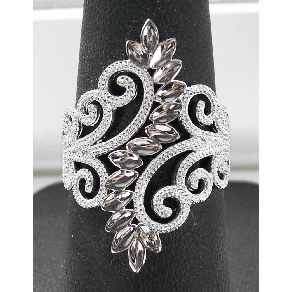 925 STERLING SILVER Leaves & Scrolls Filigree Statement Ring